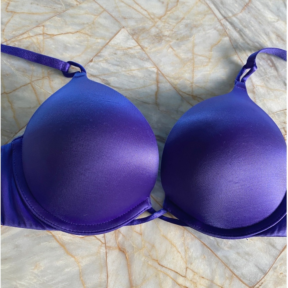Victorias Secret Purple Satin Plunge Underwire Padded Bra 32A